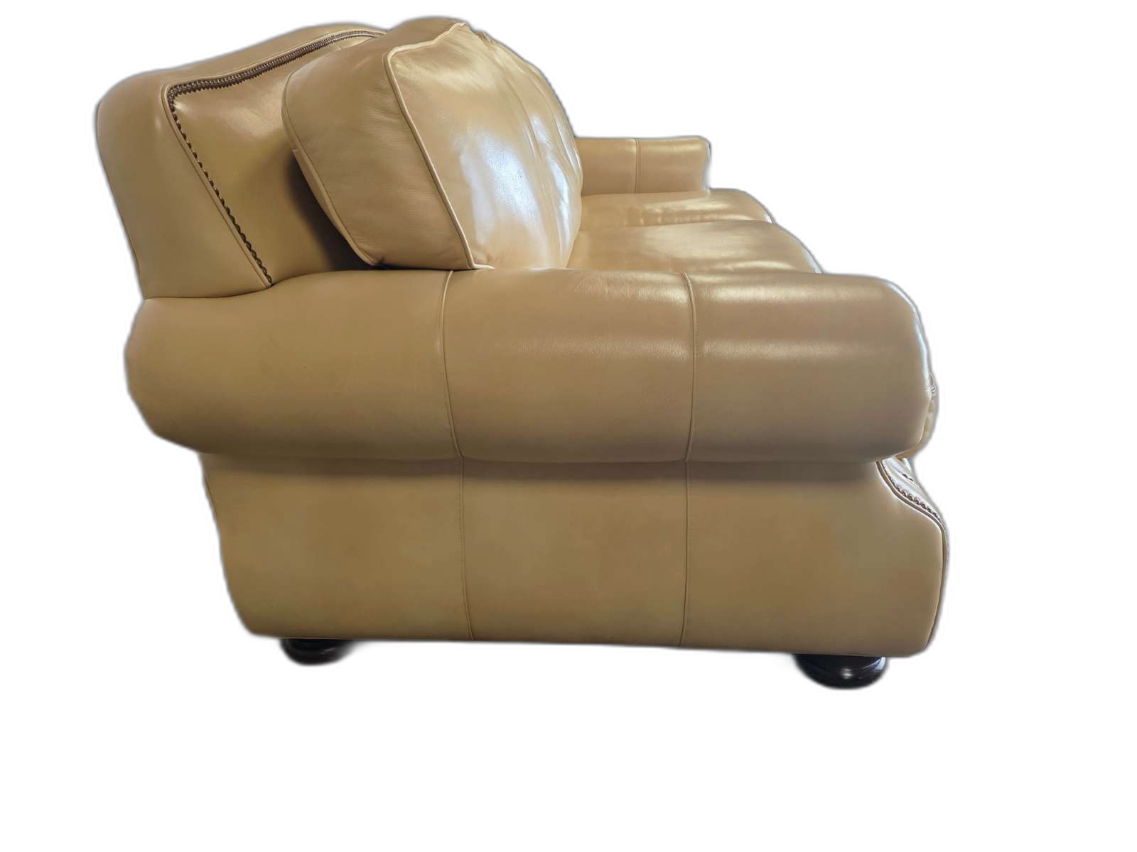 Hancock & Moore Top-Grain Leather Sofa – Cream/Champagne Nailhead Rolled Arm — view 2
