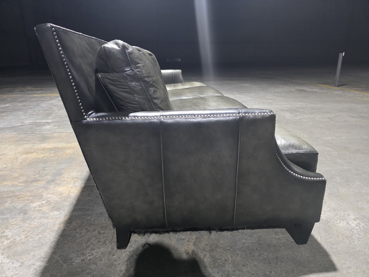 Bernhardt Extra-Long 4-Seat Leather Sofa — Charcoal Gray, Nailhead Trim, 100"+ — view 2