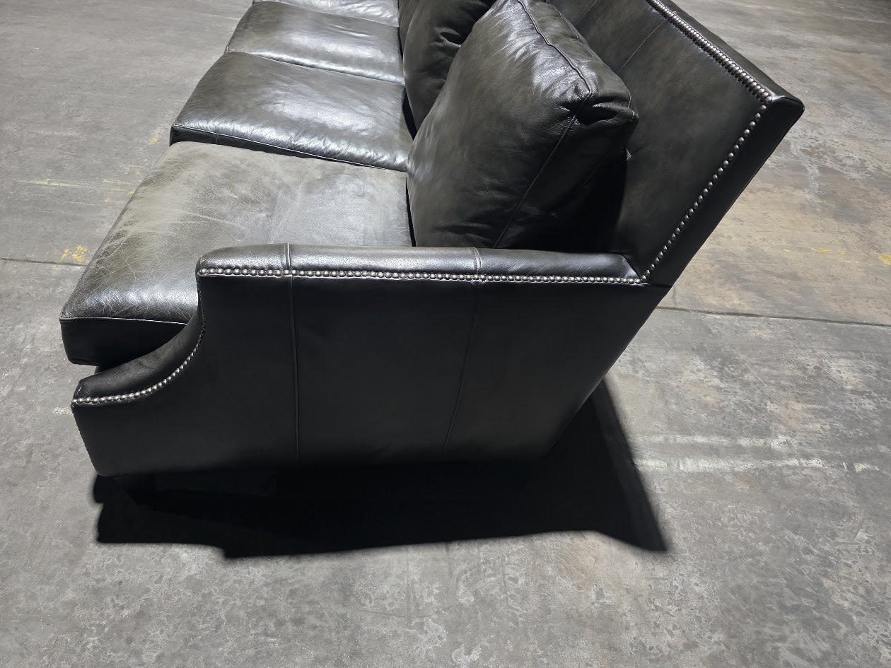 Bernhardt Extra-Long 4-Seat Leather Sofa — Charcoal Gray, Nailhead Trim, 100"+ — view 4