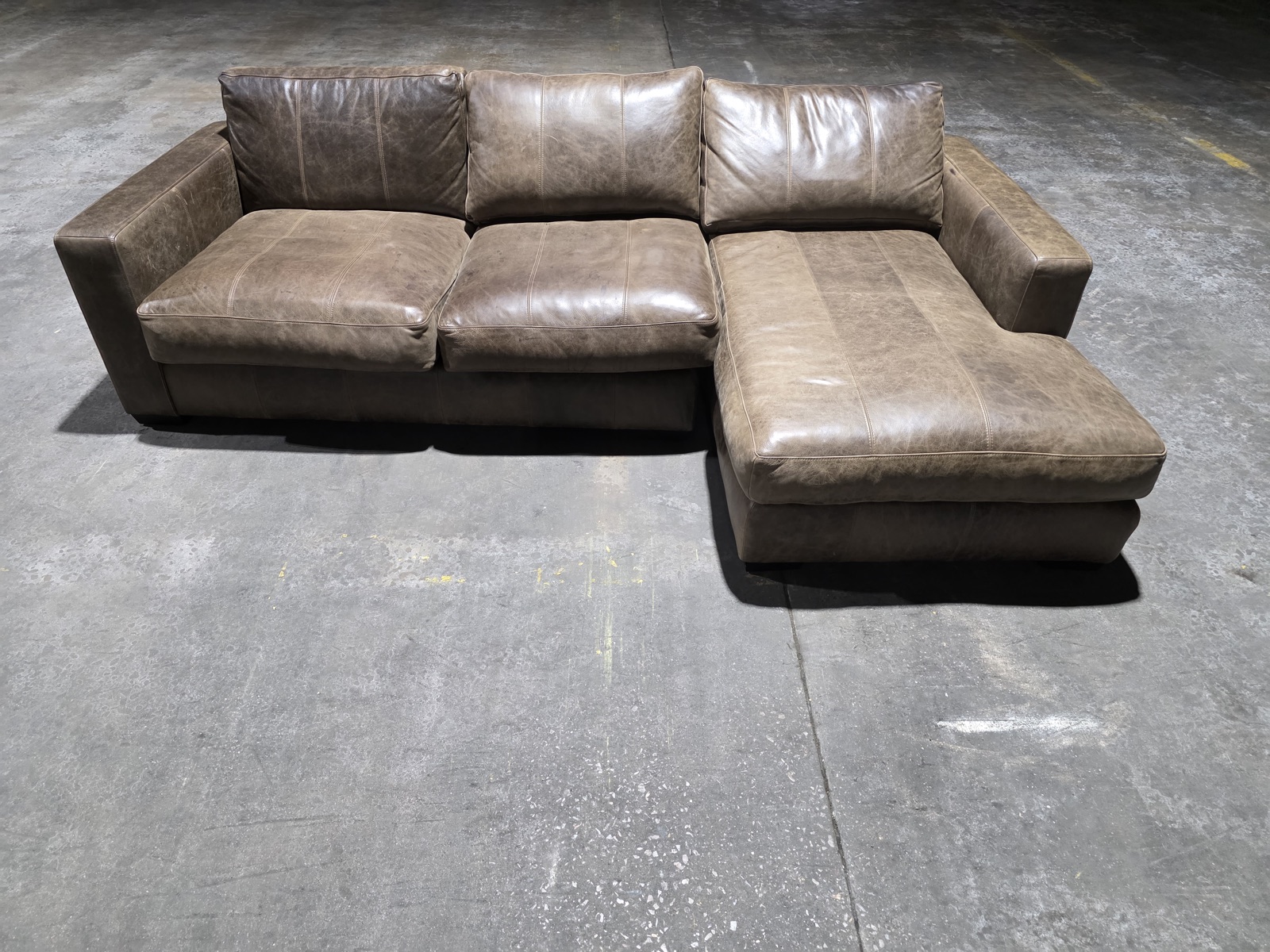 Bernhardt Weathered Grey Distressed Leather Chaise Sectional