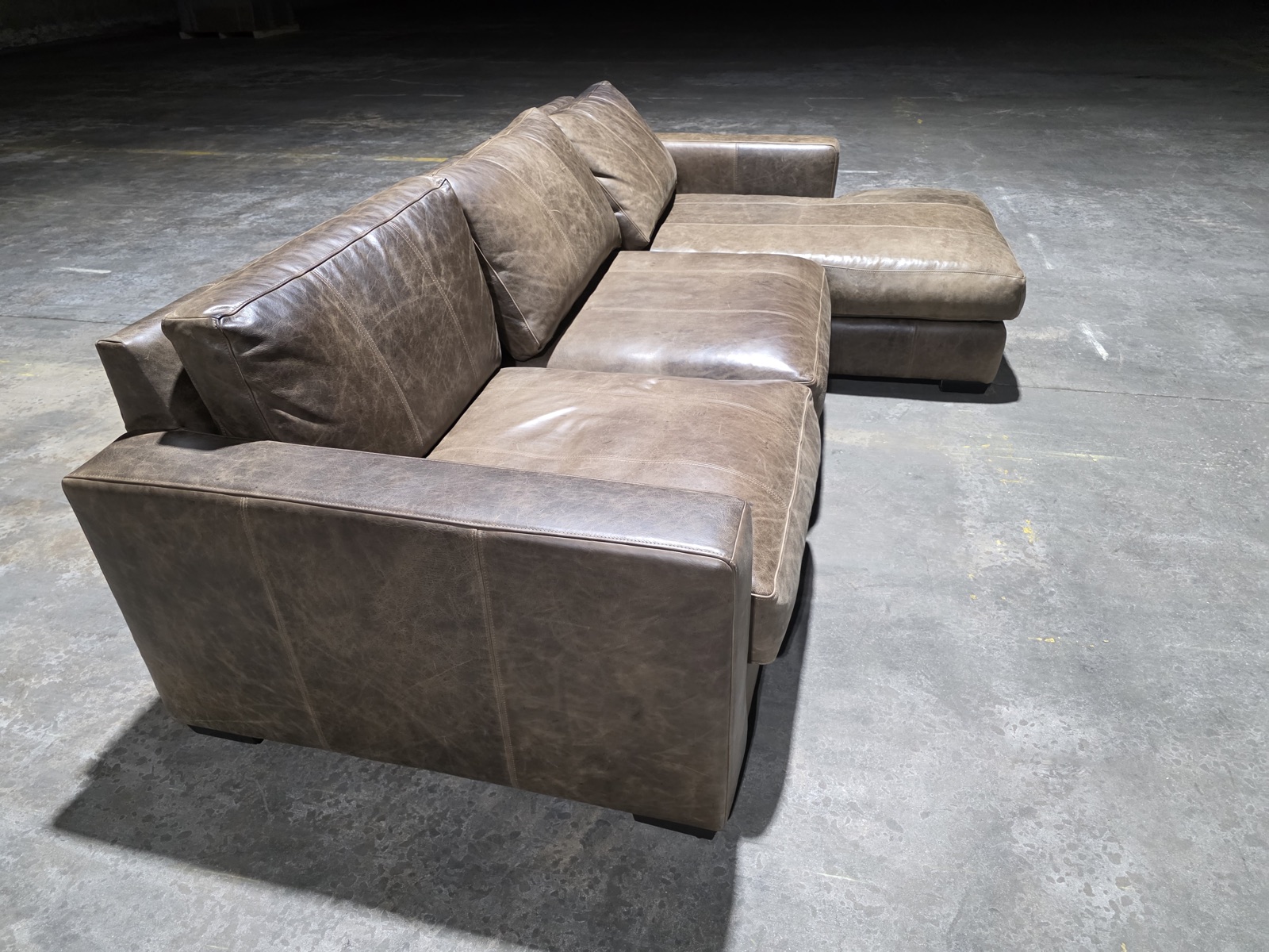 Bernhardt Weathered Grey Distressed Leather Chaise Sectional — view 2