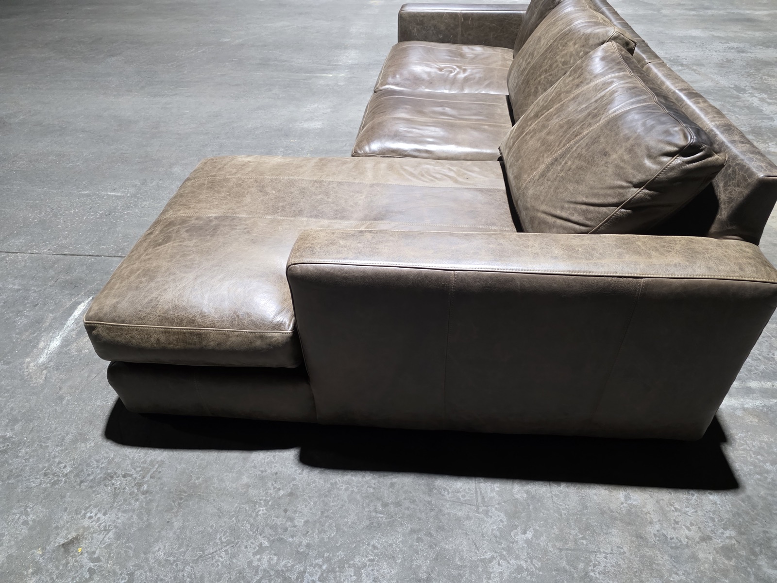 Bernhardt Weathered Grey Distressed Leather Chaise Sectional — view 4