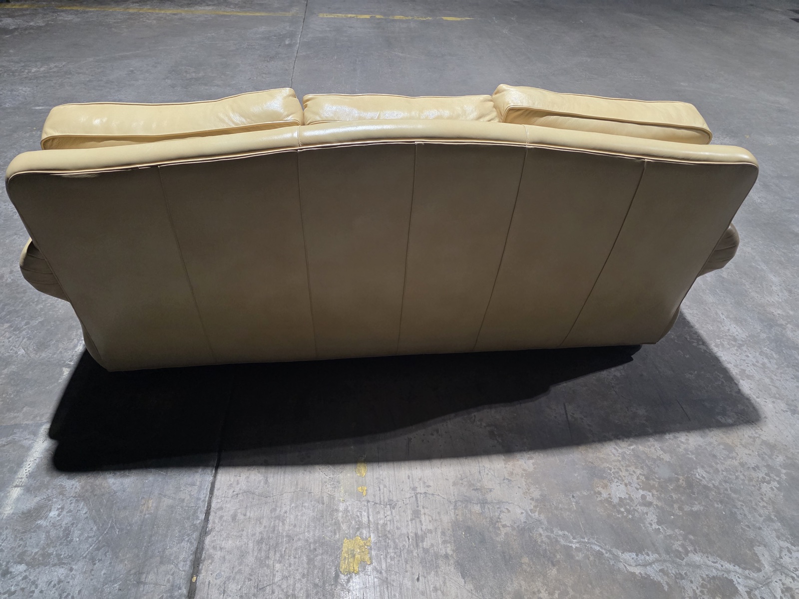 Hancock & Moore Cream Leather Camelback Sofa with Nailhead Trim — view 3