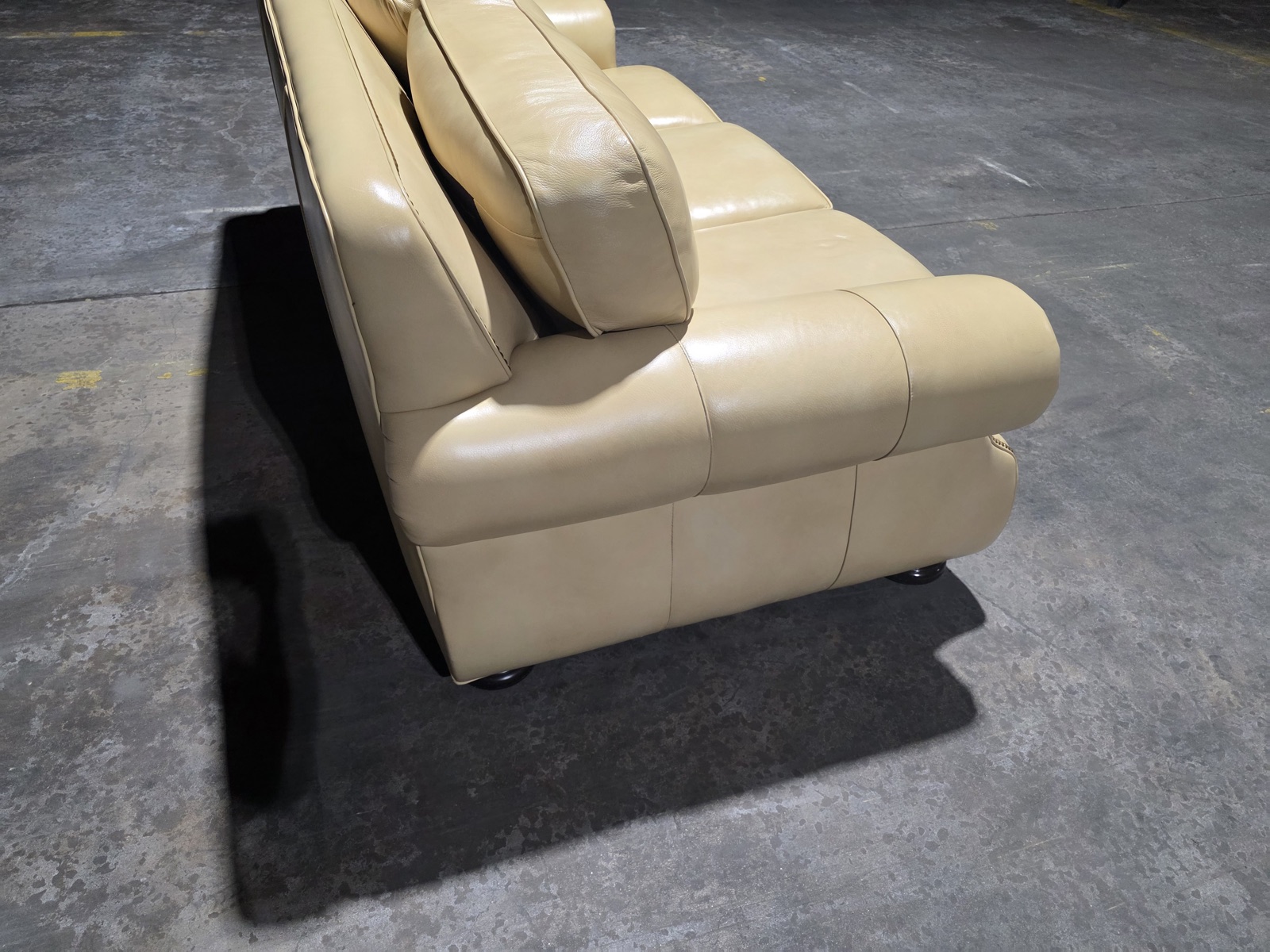 Hancock & Moore Cream Leather Camelback Sofa with Nailhead Trim — view 4