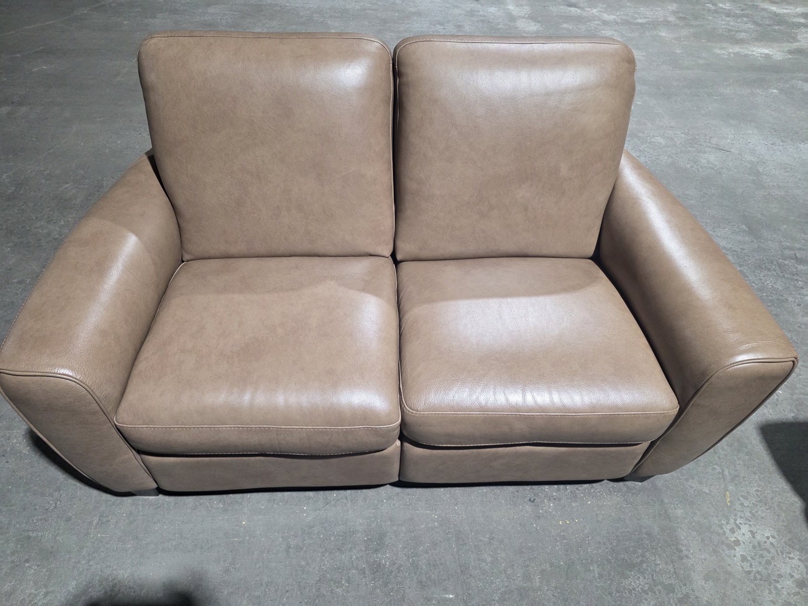 Natuzzi Greige Top-Grain Leather Sofa & Power-Reclining Loveseat Set — view 2