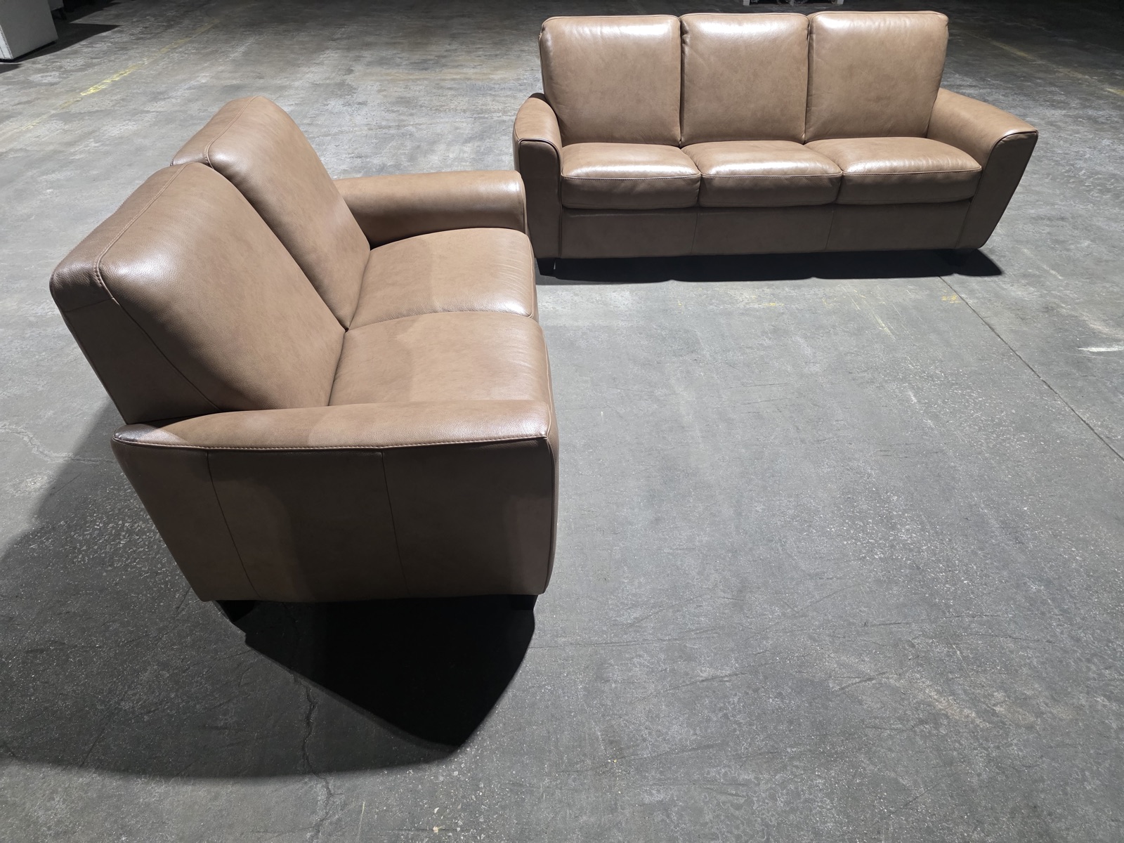 Natuzzi Greige Top-Grain Leather Sofa & Power-Reclining Loveseat Set — view 3
