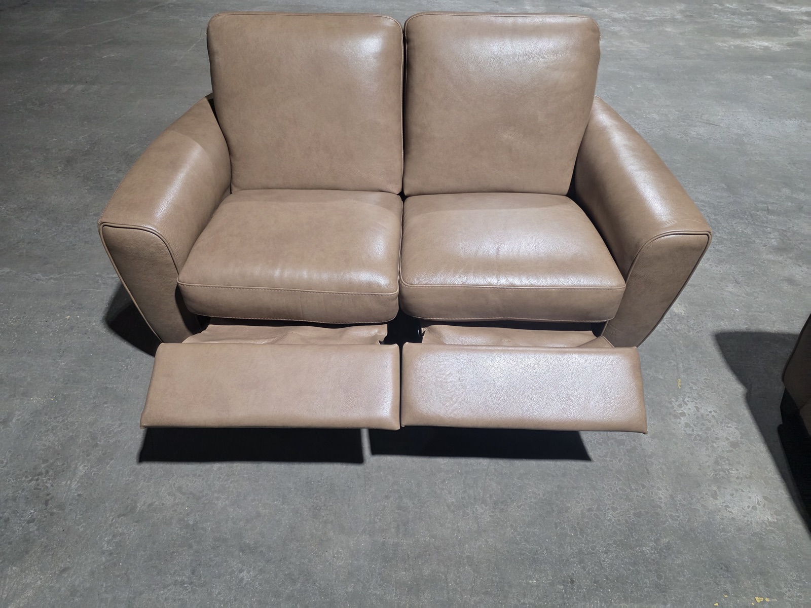 Natuzzi Greige Top-Grain Leather Sofa & Power-Reclining Loveseat Set — view 4