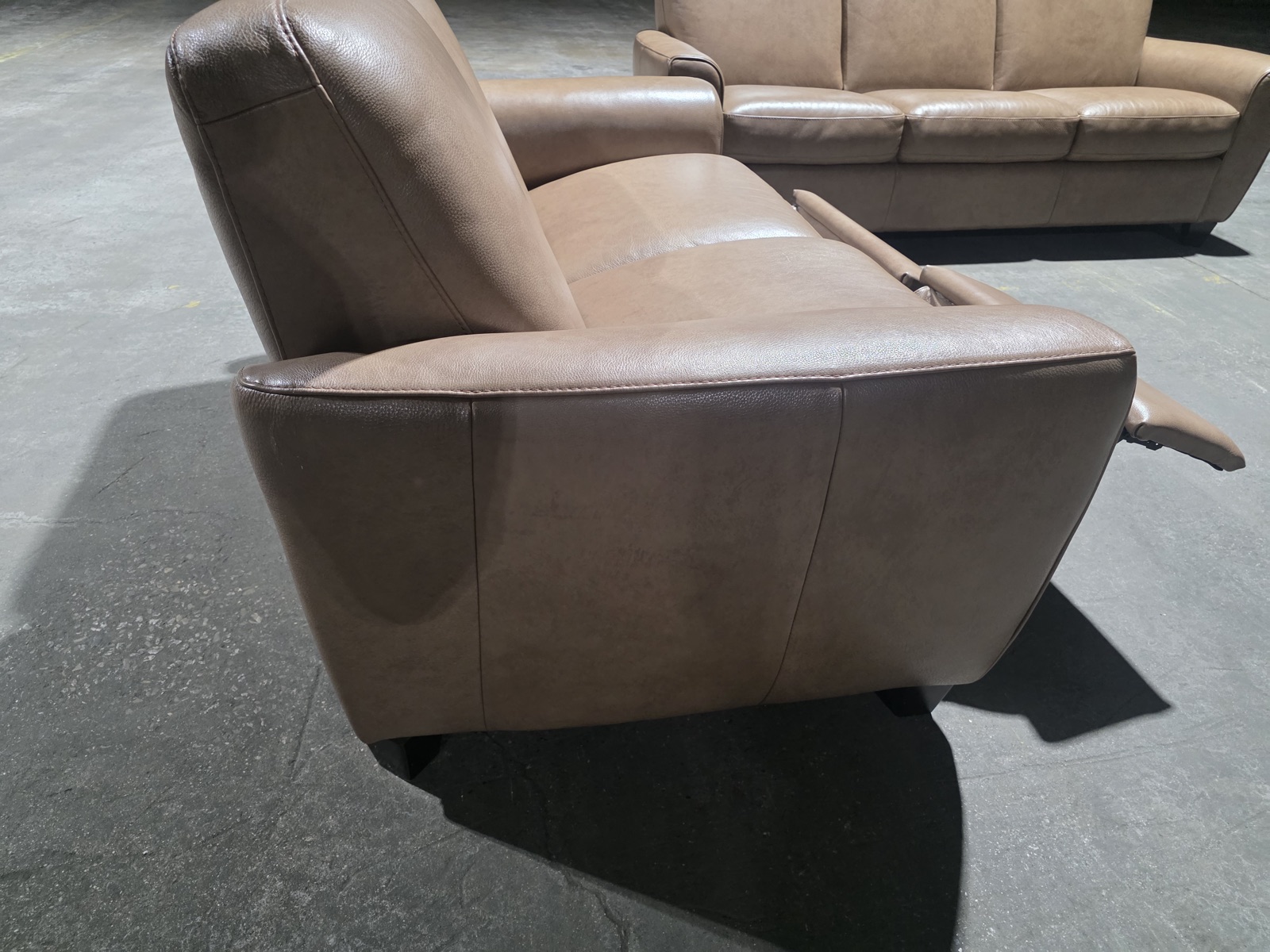 Natuzzi Greige Top-Grain Leather Sofa & Power-Reclining Loveseat Set — view 5