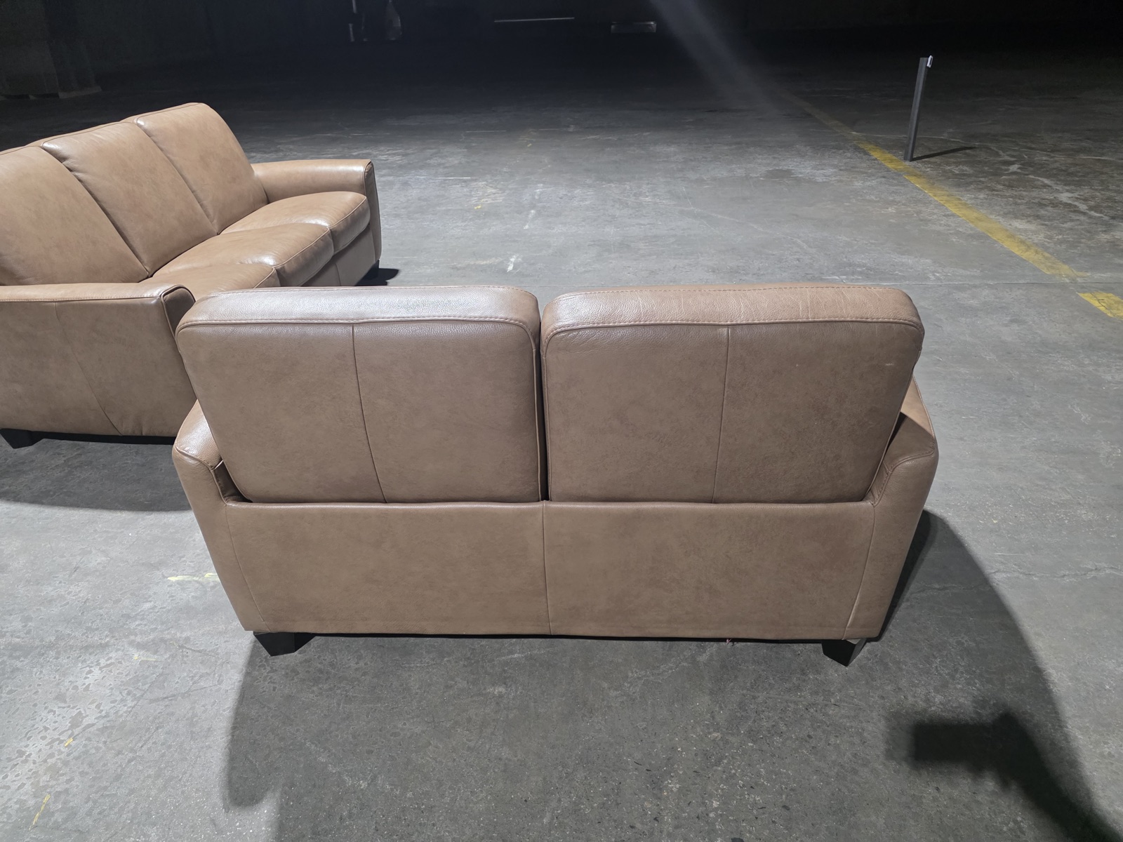 Natuzzi Greige Top-Grain Leather Sofa & Power-Reclining Loveseat Set — view 6