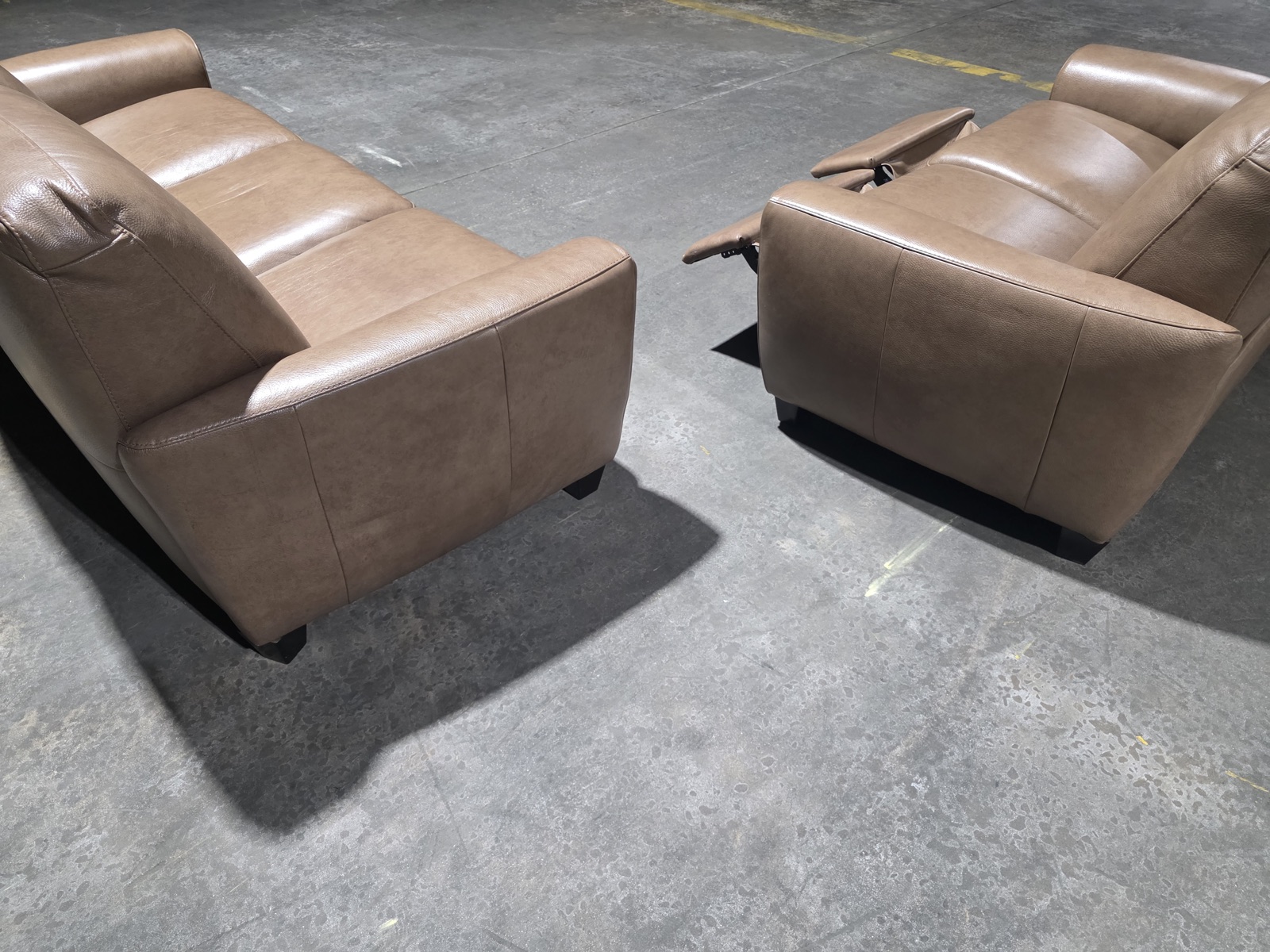 Natuzzi Greige Top-Grain Leather Sofa & Power-Reclining Loveseat Set — view 7