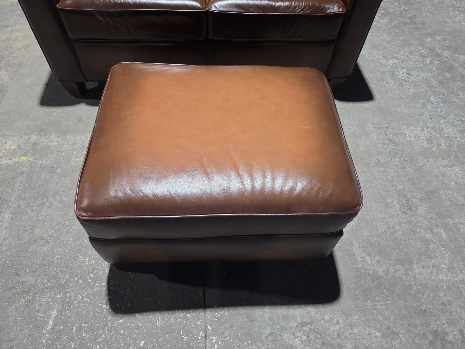 Pottery Barn Roll-Arm Leather Loveseat with Matching Ottoman — Burnished Cognac — view 5