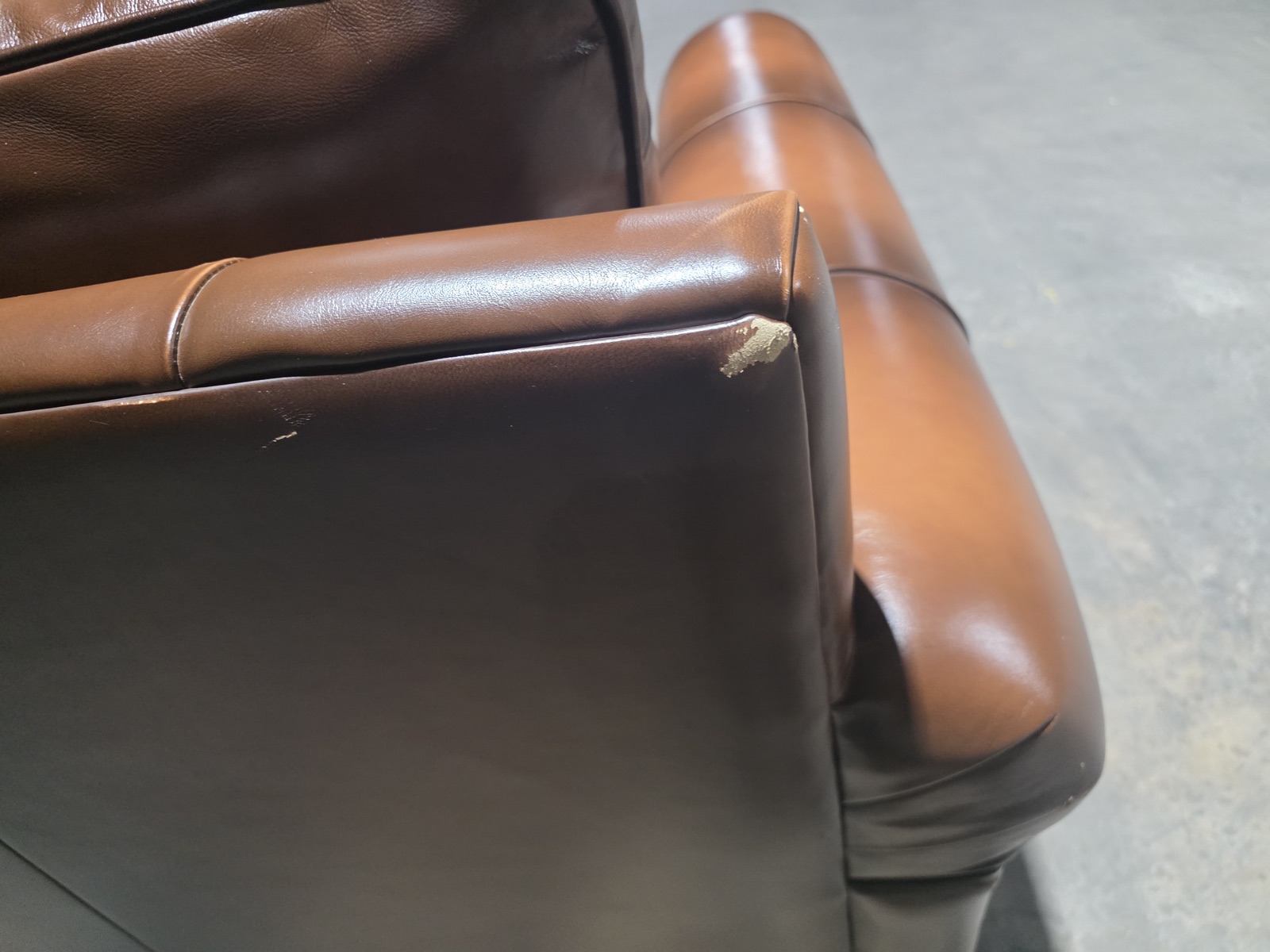 Pottery Barn Roll-Arm Leather Loveseat with Matching Ottoman — Burnished Cognac — view 8