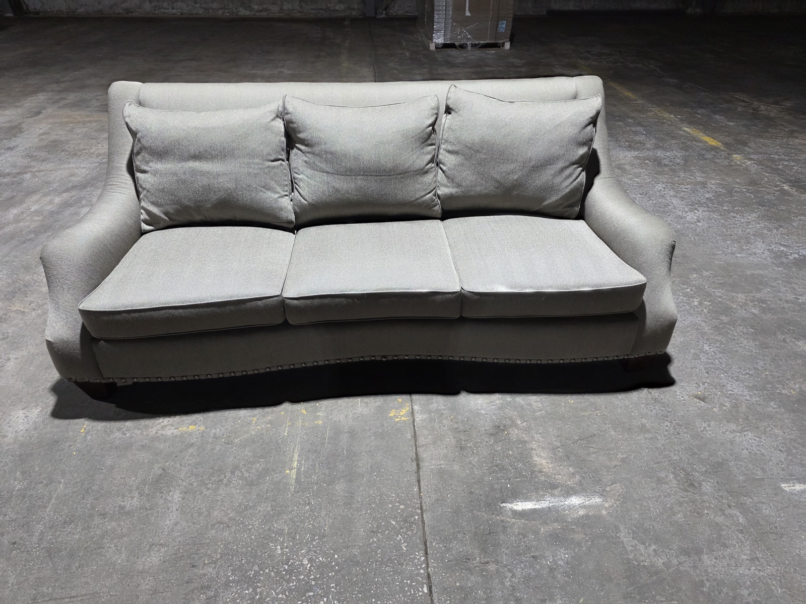 Havertys Bradley Martin Gray Herringbone Nailhead Sofa
