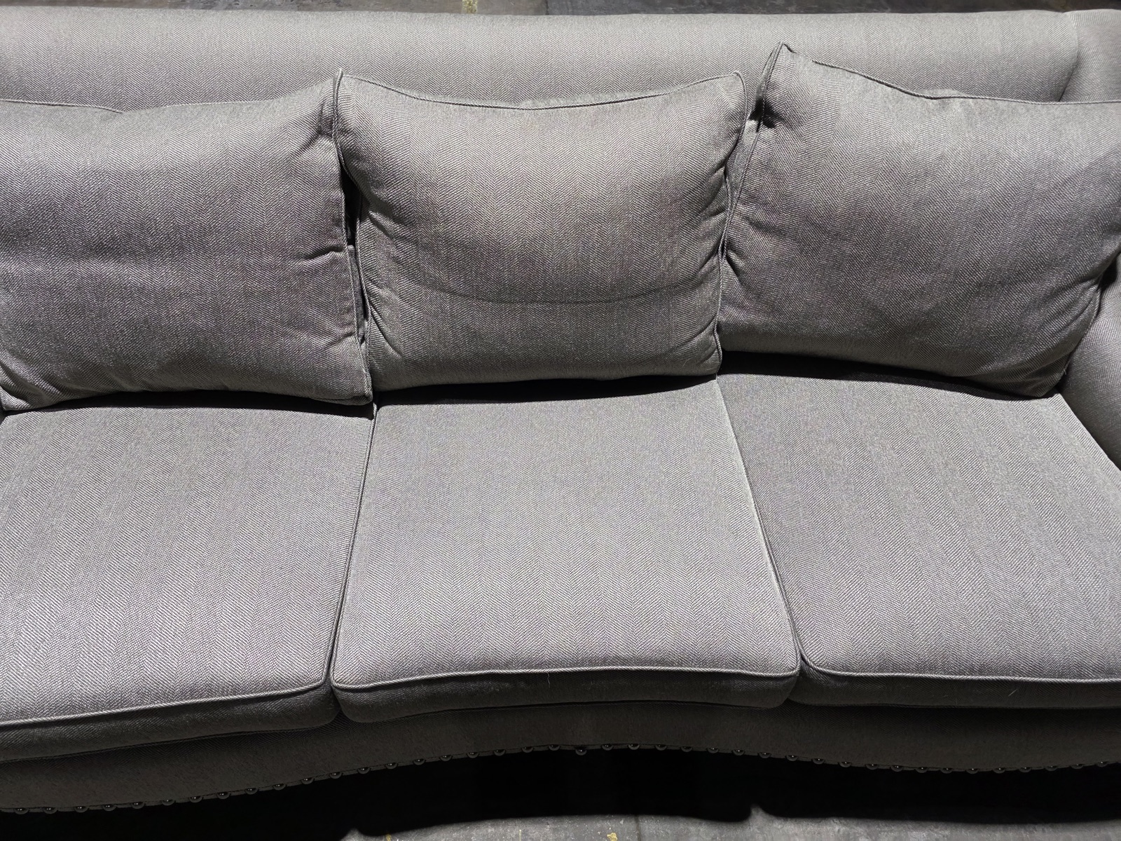 Havertys Bradley Martin Gray Herringbone Nailhead Sofa — view 2