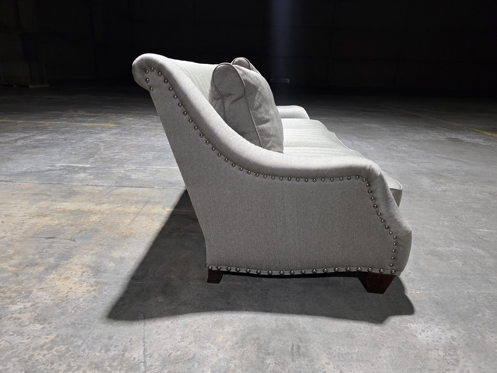 Havertys Bradley Martin Gray Herringbone Nailhead Sofa — view 6