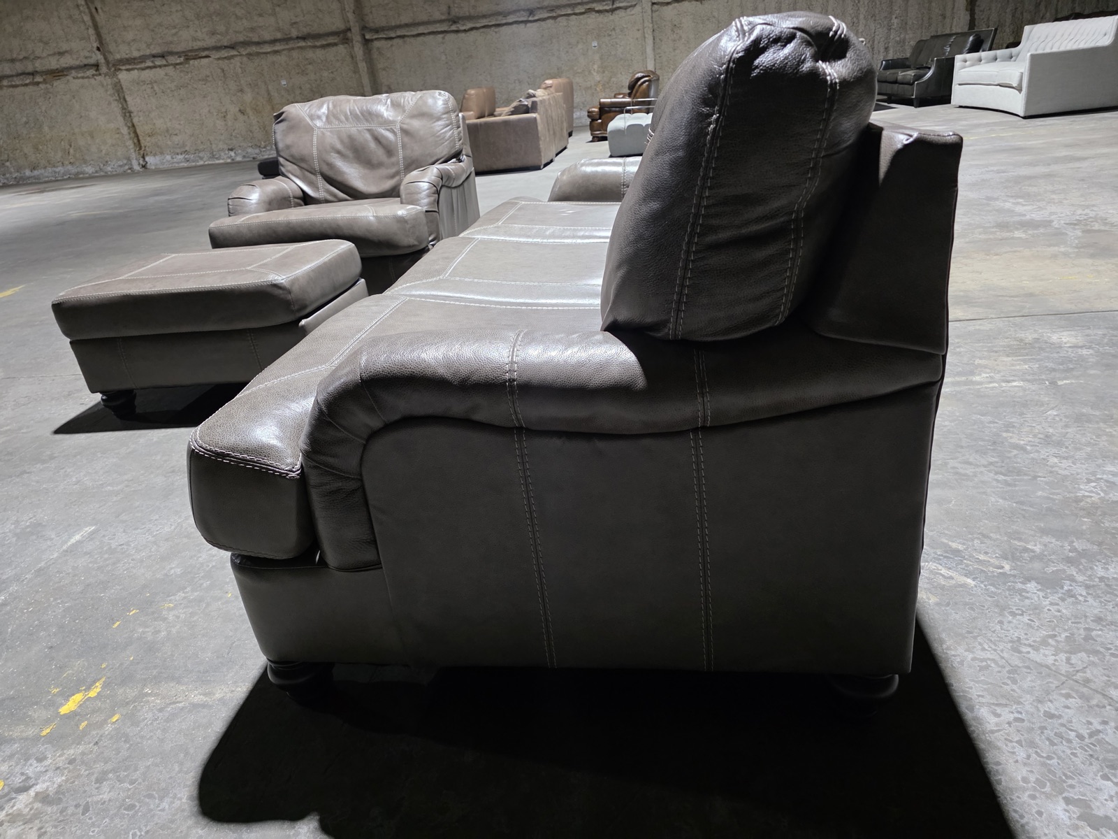Ashley Kannerdy 3-Piece Leather Set — Sofa, Oversized Chair & Ottoman (Quarry Grey) — view 5