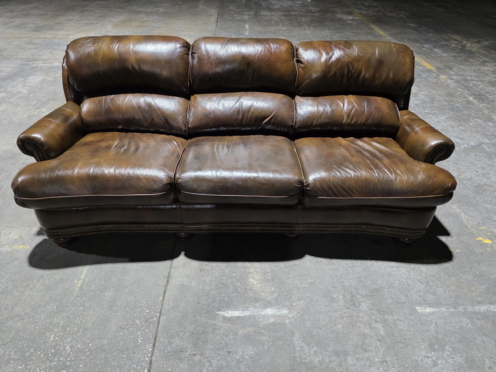 Hancock & Moore Cognac Antiqued Leather Sofa with Brass Nailhead