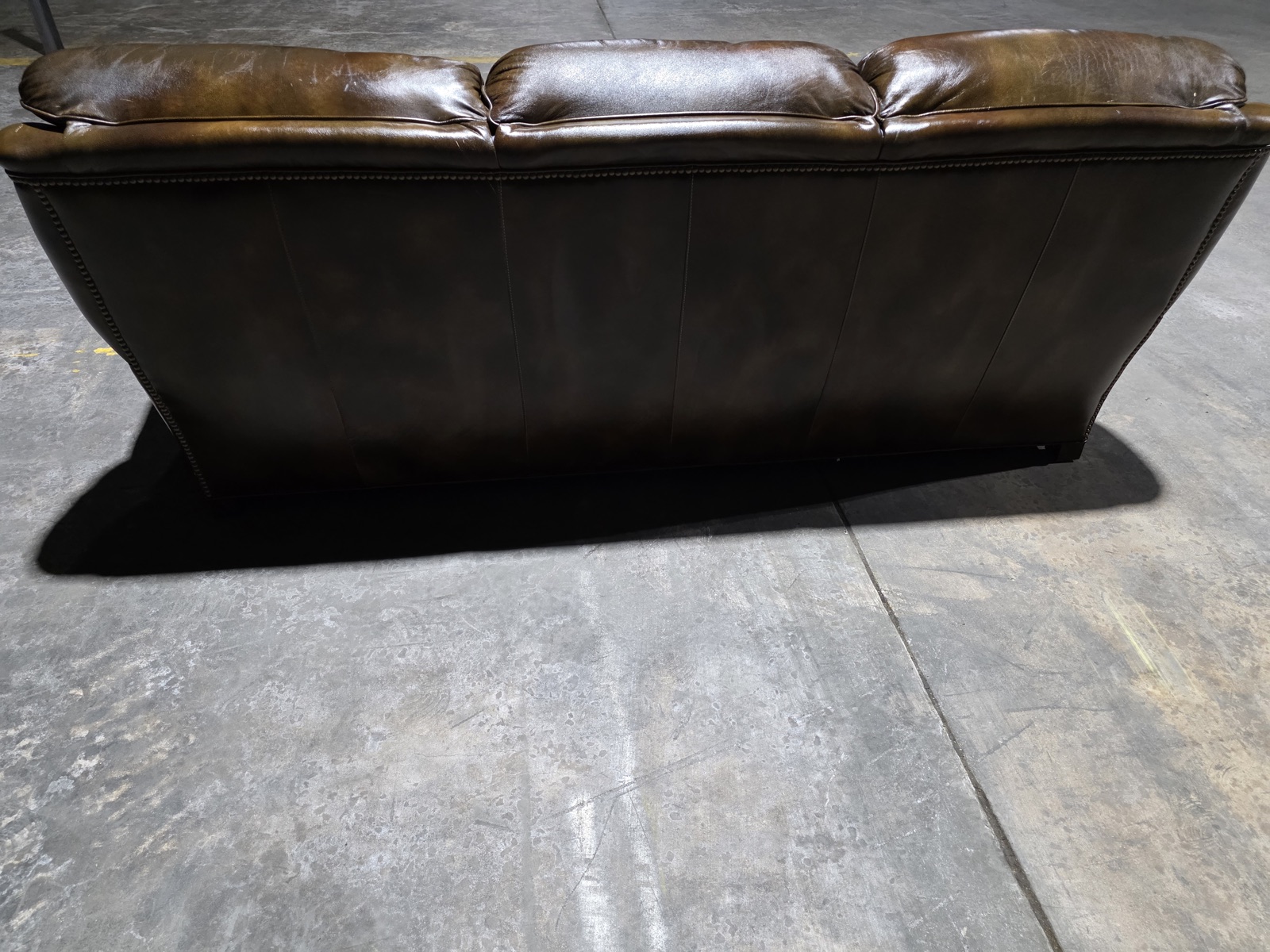 Hancock & Moore Cognac Antiqued Leather Sofa with Brass Nailhead — view 7