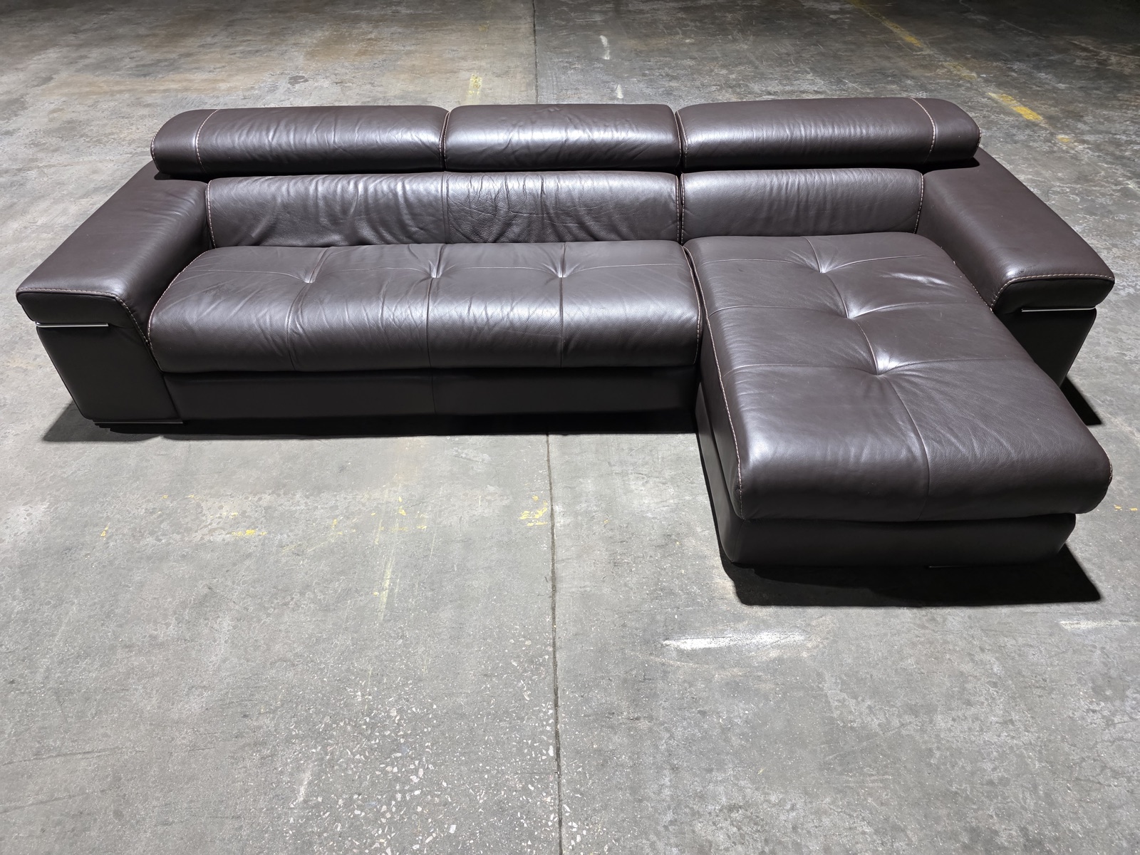 Natuzzi Espresso Leather Chaise Sectional with Adjustable Headrests