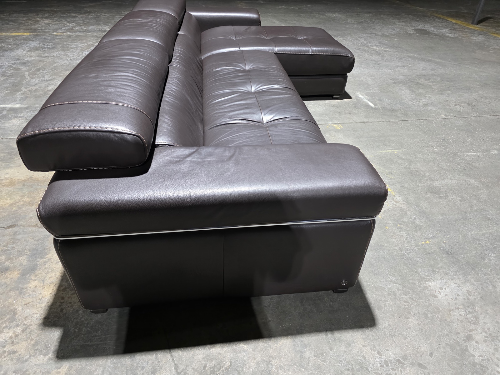 Natuzzi Espresso Leather Chaise Sectional with Adjustable Headrests — view 5