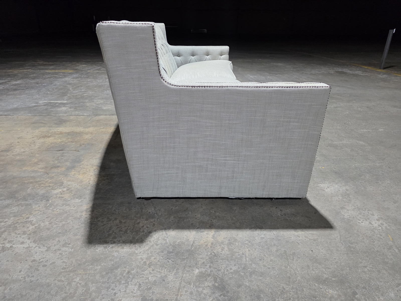 Bernhardt Candace 96" Curved Tufted Sofa — Gray Linen with Nailhead — view 5