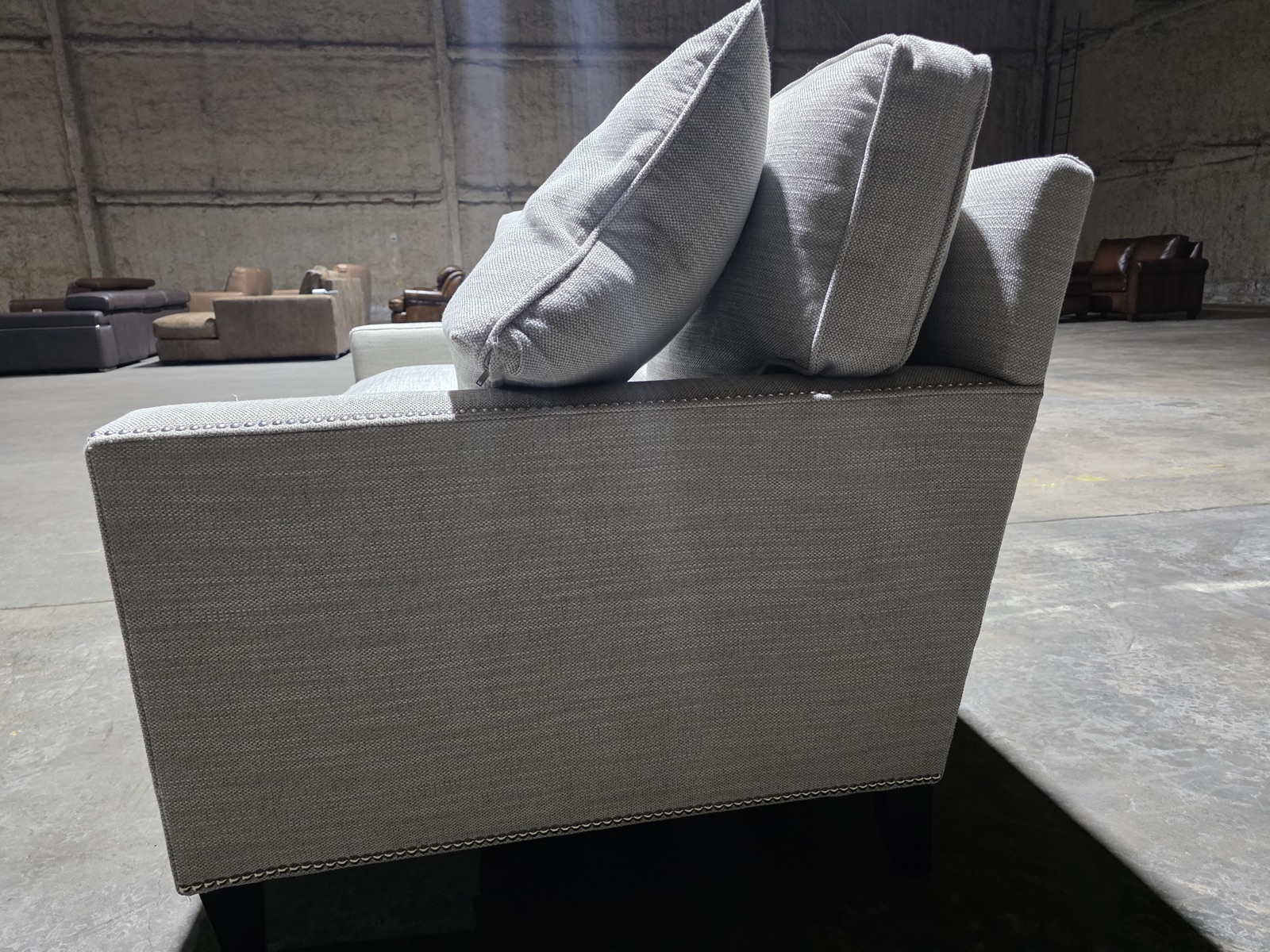 Bernhardt Track-Arm Loveseat — Gray Linen with Nailhead — view 2