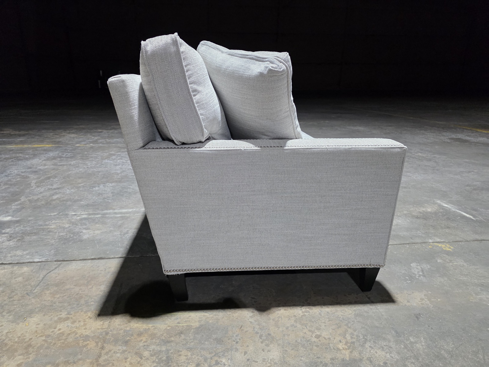 Bernhardt Track-Arm Loveseat — Gray Linen with Nailhead — view 4