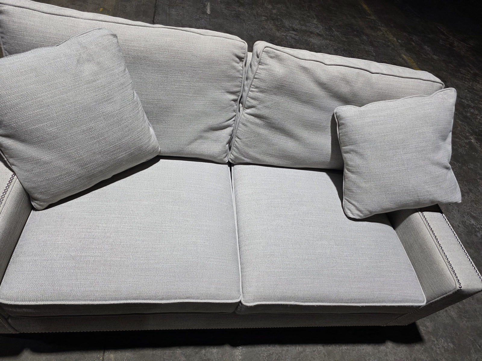 Bernhardt Track-Arm Loveseat — Gray Linen with Nailhead — view 5