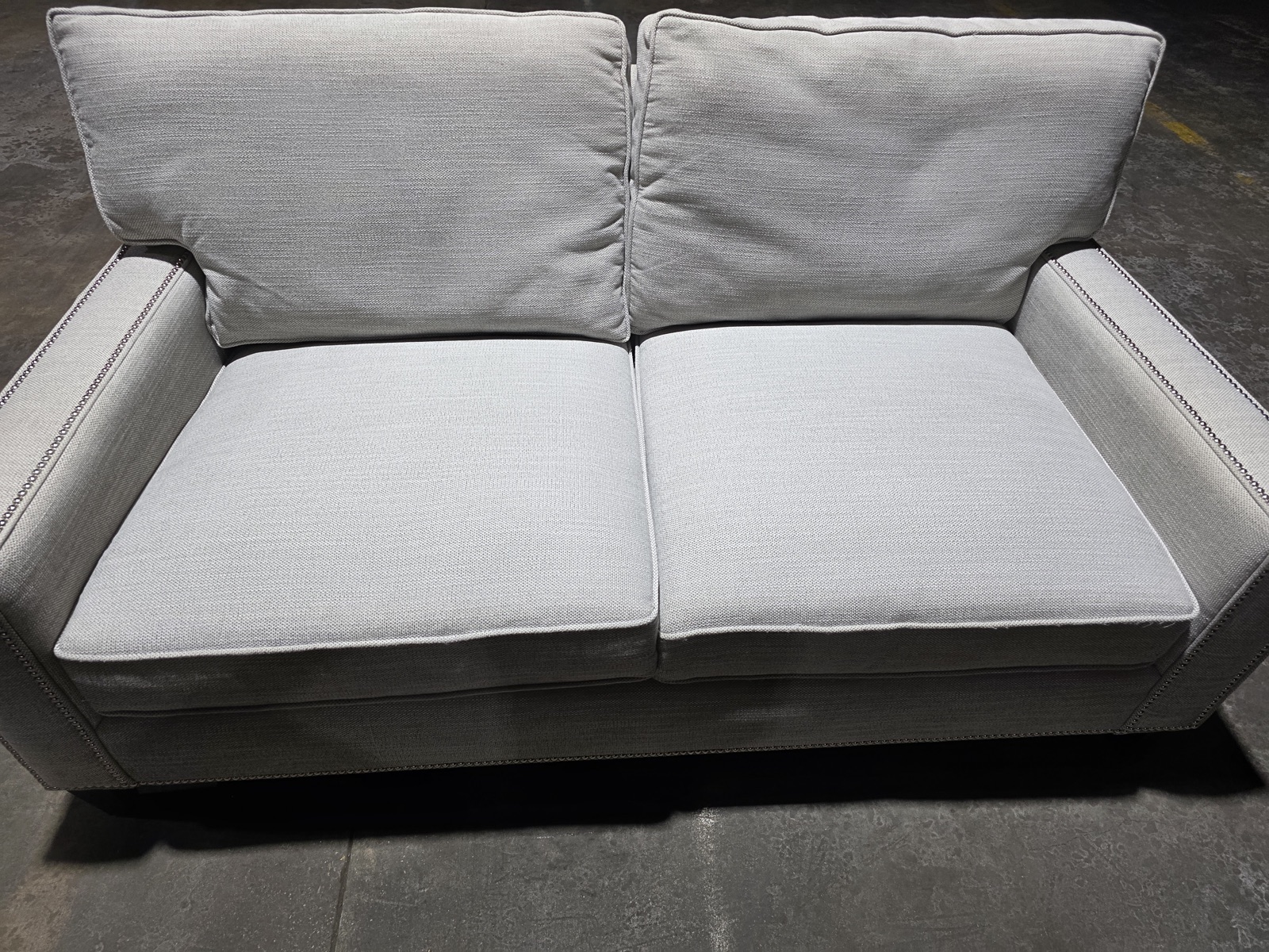 Bernhardt Track-Arm Loveseat — Gray Linen with Nailhead — view 7