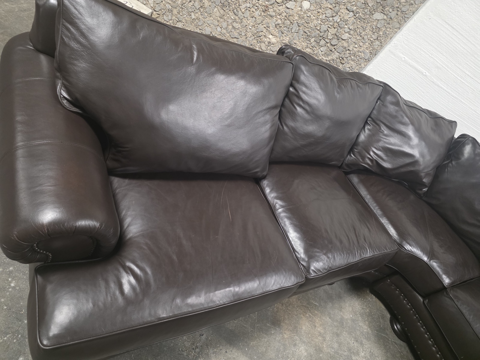 Bernhardt Espresso Leather Angled Sectional with Matching Tufted Ottoman — view 4