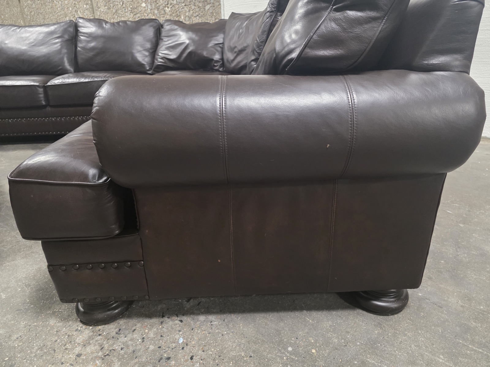 Bernhardt Espresso Leather Angled Sectional with Matching Tufted Ottoman — view 7