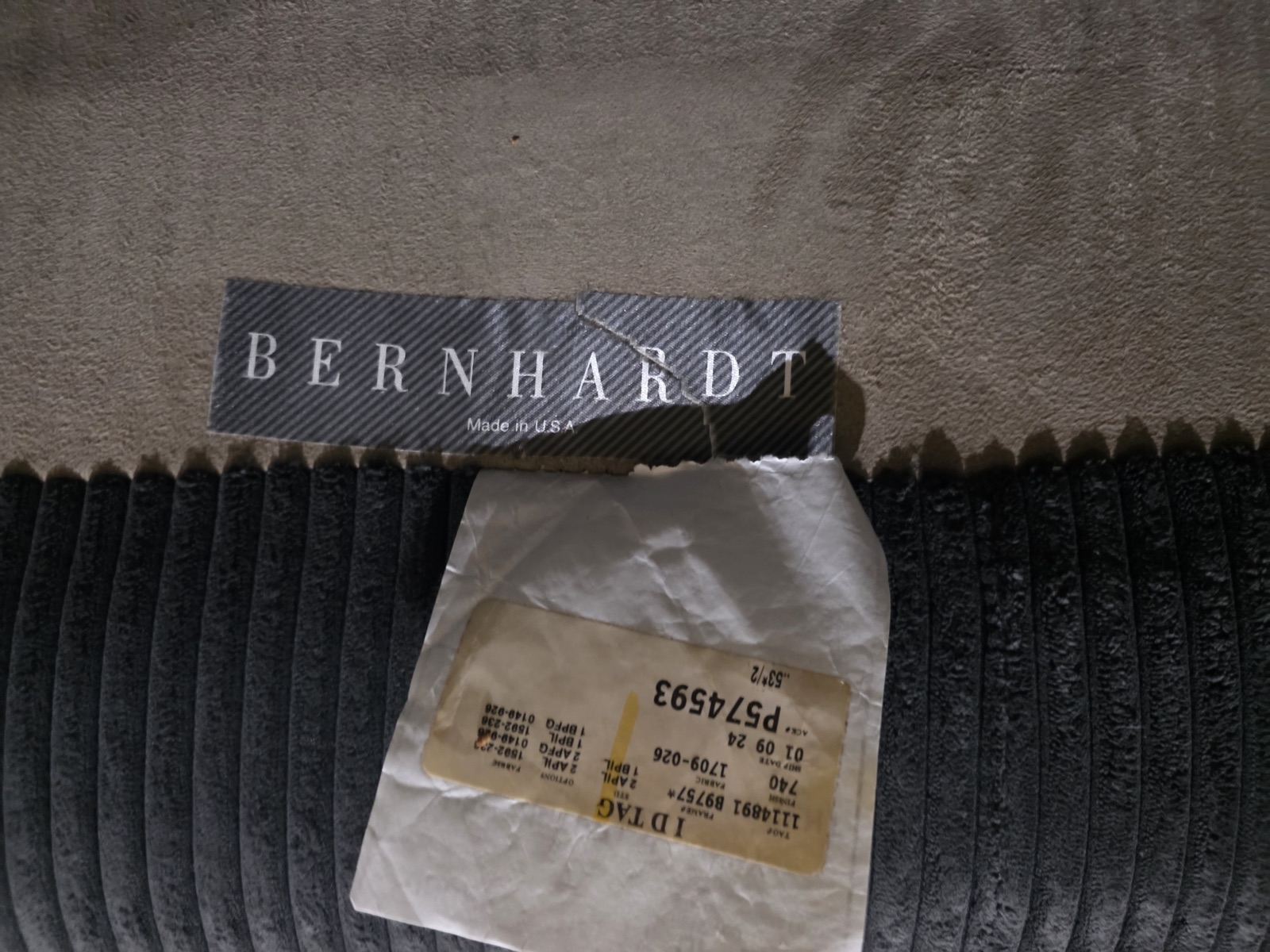 Bernhardt 2-Piece Traditional Living Room Set — Sofa & Oversized Chair, Gray Chenille with Carved Mahogany Frame — view 2
