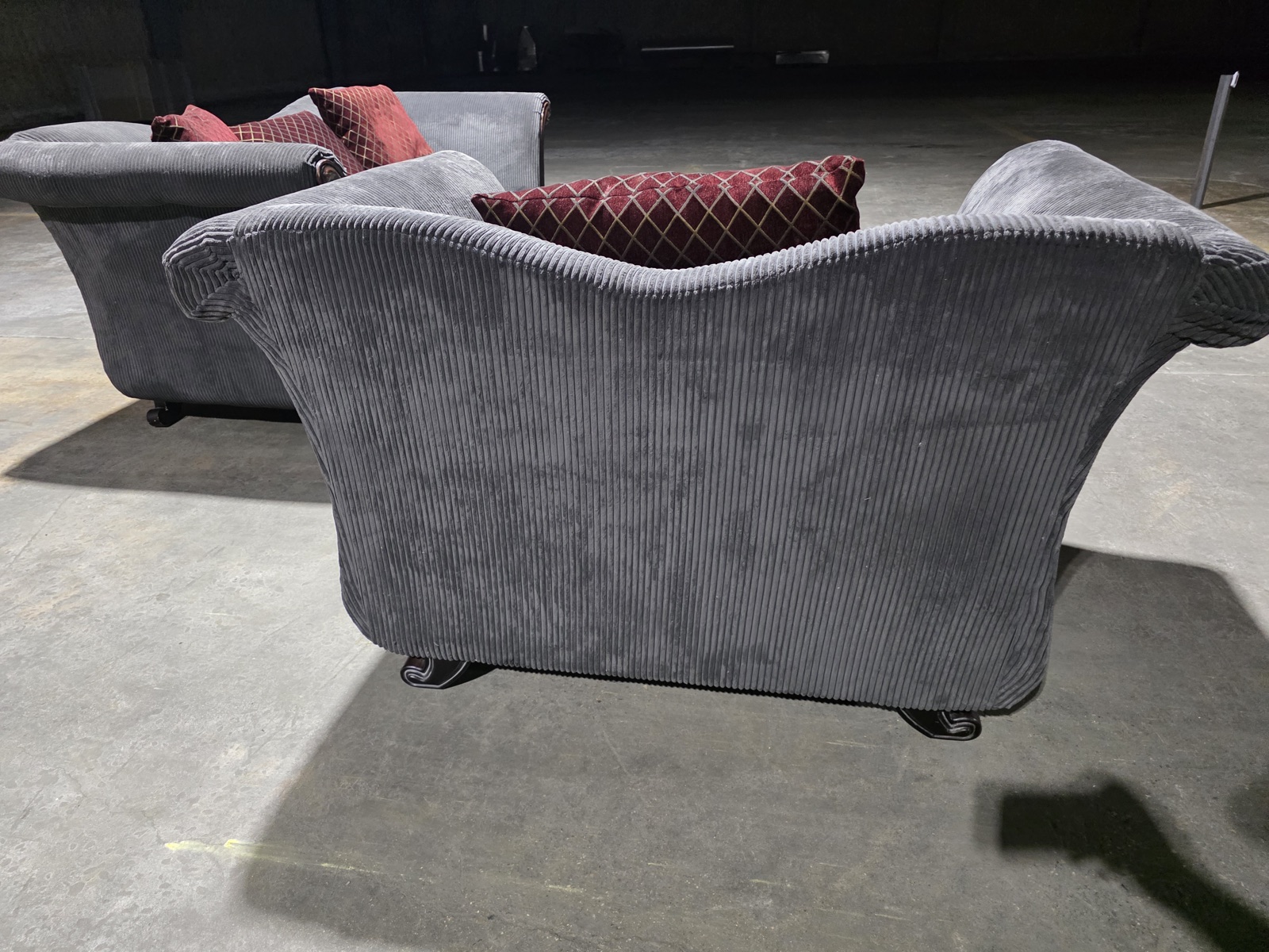 Bernhardt 2-Piece Traditional Living Room Set — Sofa & Oversized Chair, Gray Chenille with Carved Mahogany Frame — view 5